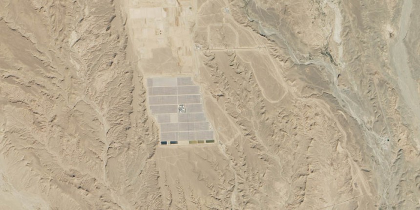 NASA image of solar power plant in the Sahara Desert, Morocco